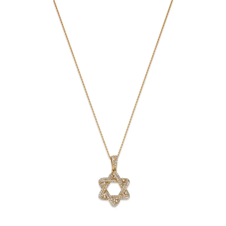 Diamond Star of David Pendant Necklace in 14K Yellow Gold, 0.33 tcw