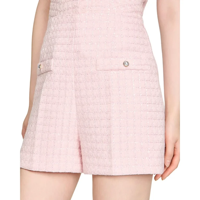 Sandro Sequin Check Tweed Shorts