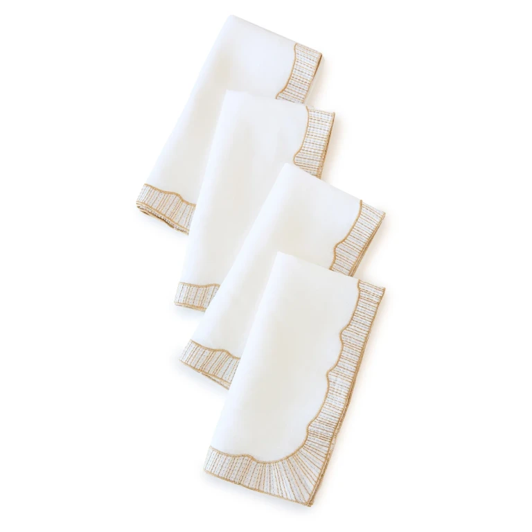 Kim Seybert Frame Napkin Set of 4 White/Gold/Silver One Size