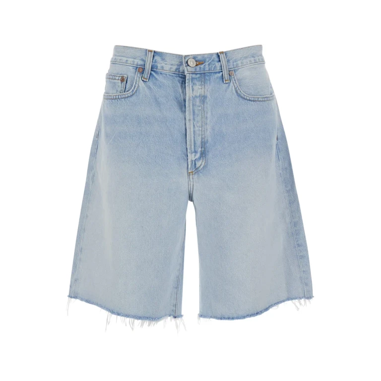AGOLDE Light Blue Five-pocket Bermuda Shorts With Frayed Hem For Men