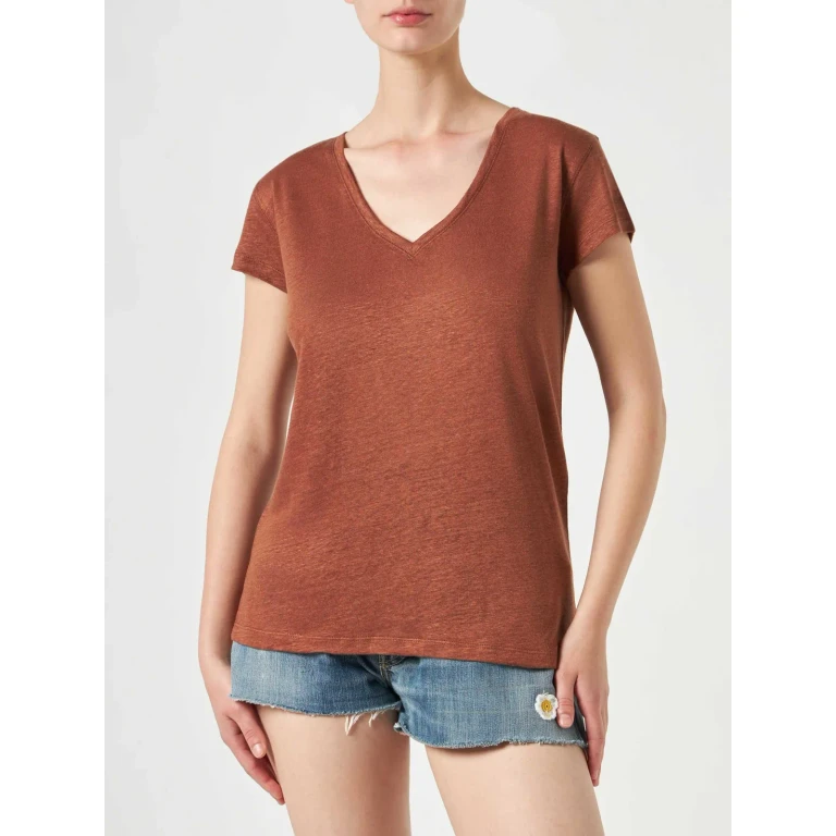 MC2 Saint Barth Eloise Brown Linen T-shirt