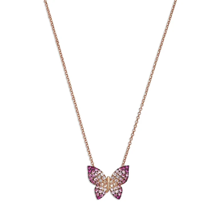 Pink & White Sapphire Ombre Butterfly Pendant Necklace in 14K Rose Gold, 19