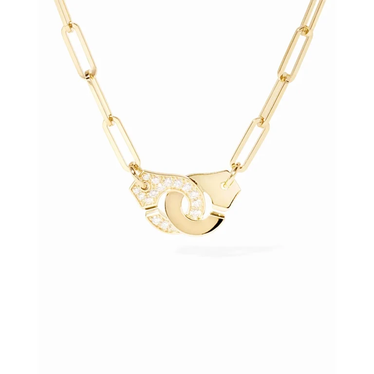 Dinh Van 18K Yellow Gold Menottes Dinh Van Diamond Handcuff Open Paperclip Link Chain Pendant Necklace, 17.32