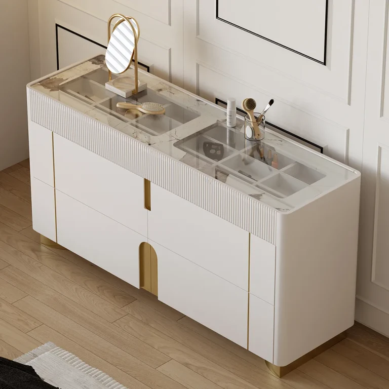 Artis 59" W 6 Drawer Dresser Glass Top Closet Island with Jewelry Display Storage