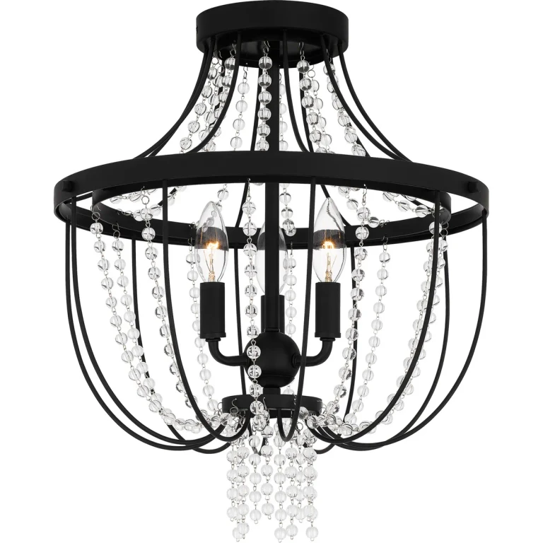 Matte Black Three Light Semi Flush Mount from the Adelaide Collection
