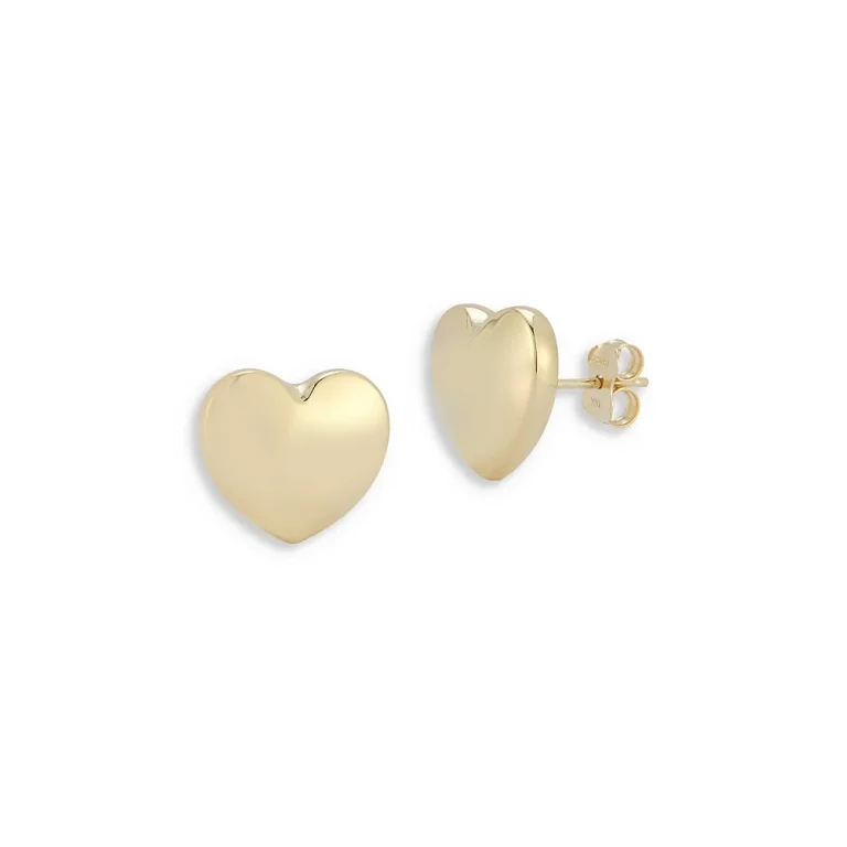 14K Yellow Gold Bold Heart Stud Earrings