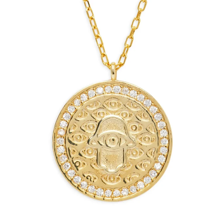 Argento Vivo G Hamsa Pave Evil Eye Pendant Necklace in 14K Gold Plated Sterling Silver, 16-18