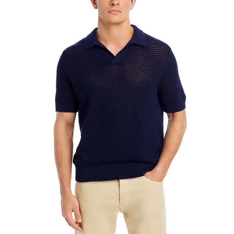 Frame Mesh Short Sleeve Open Collar Polo Sweater