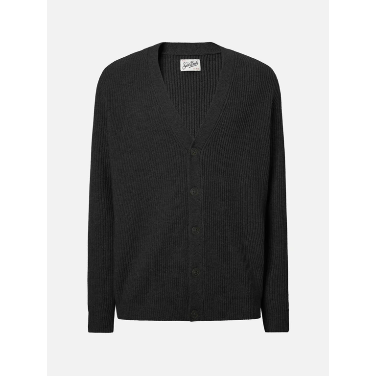 Mc2 Saint Barth Herrison Cardigan Black Wool With English Rib Knit - Men