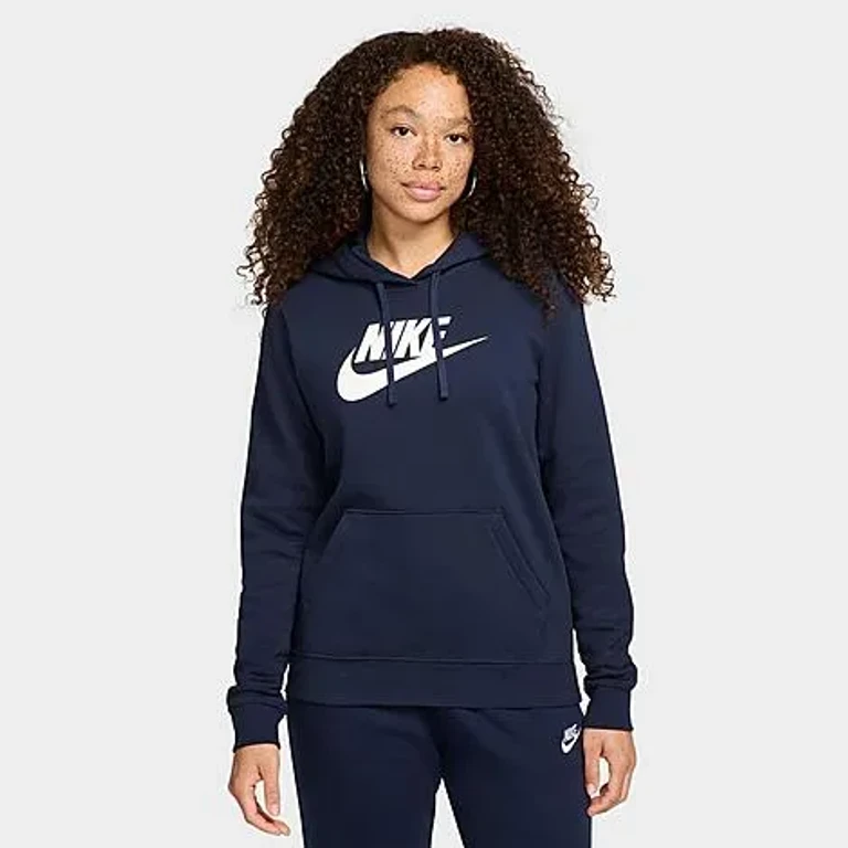 Nike Women's Sportswear Logo Club Fleece Pullover Hoodie in Obsidian/White Size: 2XL