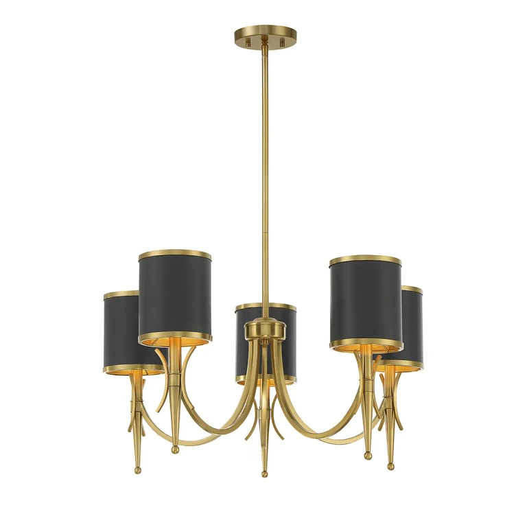 Matte Blackith Warm Brass Five Light Chandelier from the Quincy Collection