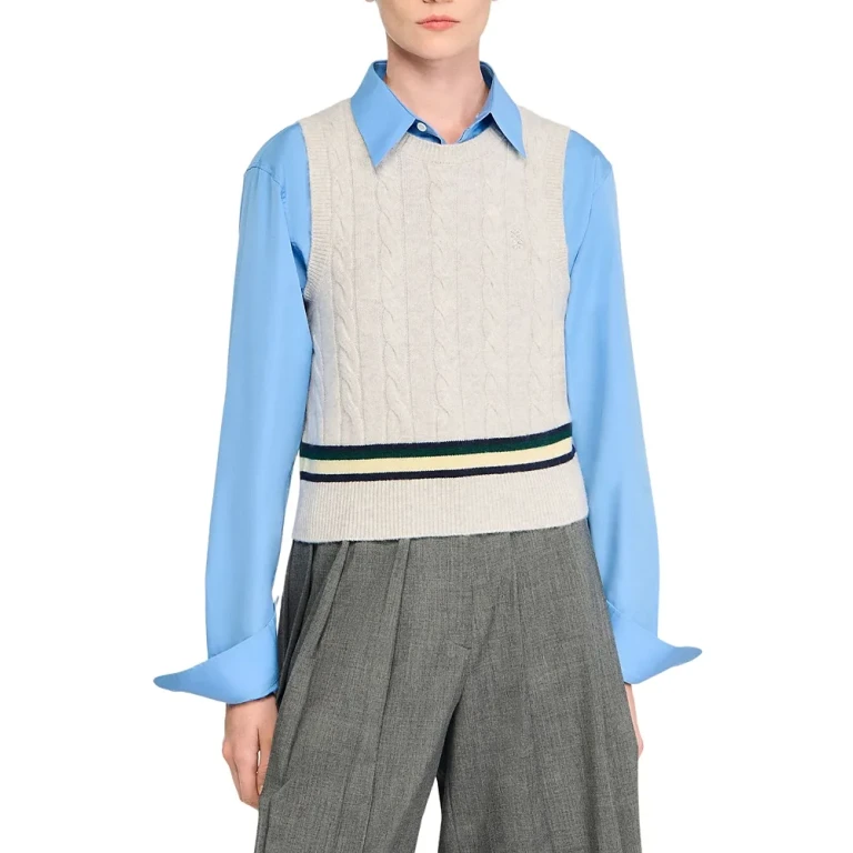 Sandro Wool Cashmere Cable Knit Vest
