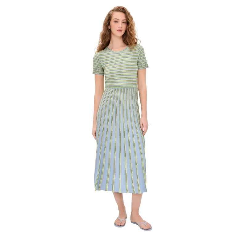 Tanya Taylor Emilia Knit Dress Powder Blue Multi XS