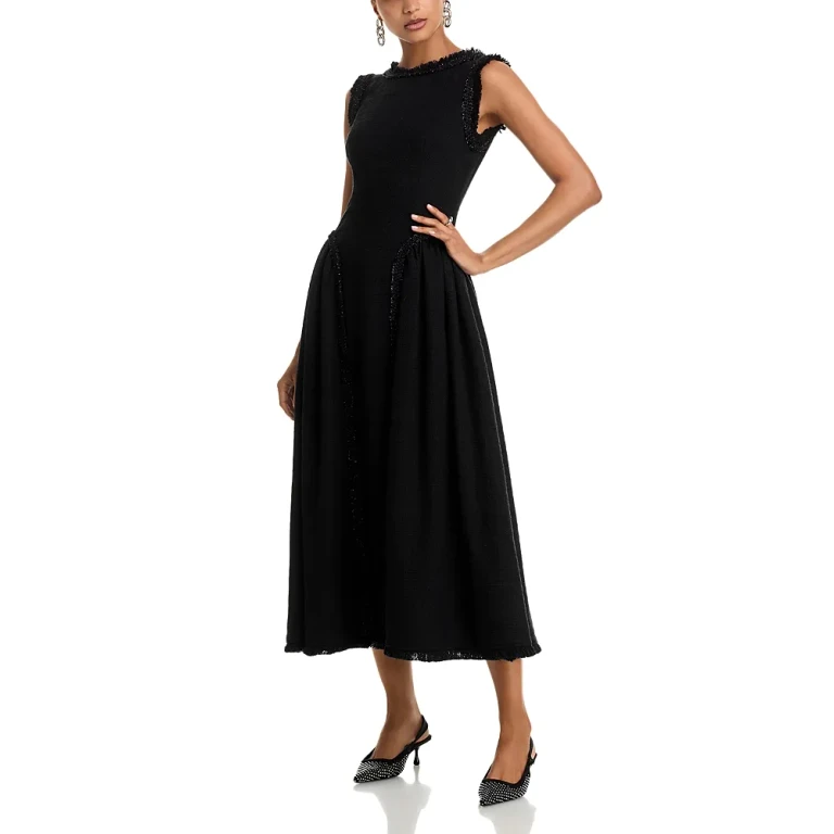 Self-Portrait Boucle Sleeveless Midi Dress