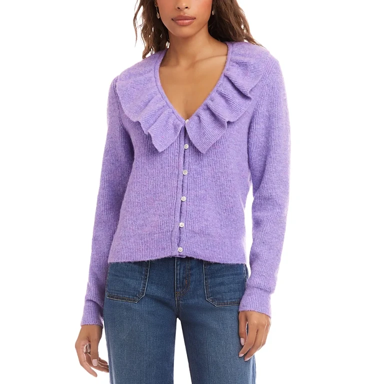 Karen Kane Ruffle Neckline Cardigan Sweater