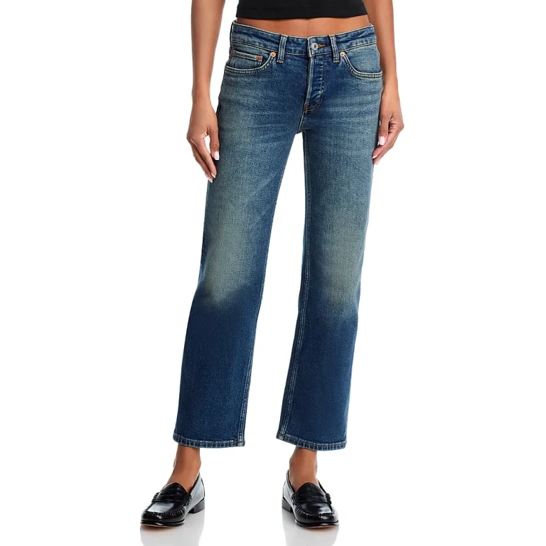 Re/Done Slim Straight Crop Jeans in Smoke Water