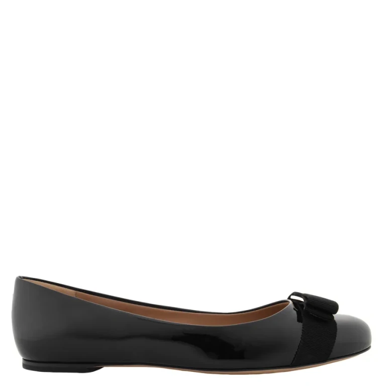 Ferragamo Ladies Black Patent Vara Bow Ballerina Shoes