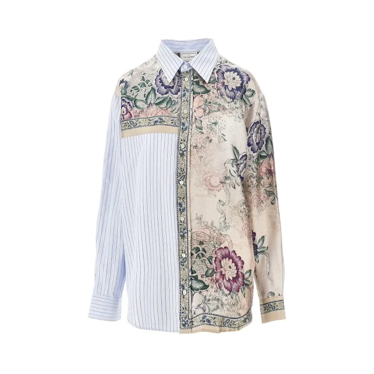 PIERRE LOUIS MASCIA Cotton and silk patchwork shirt Woman S