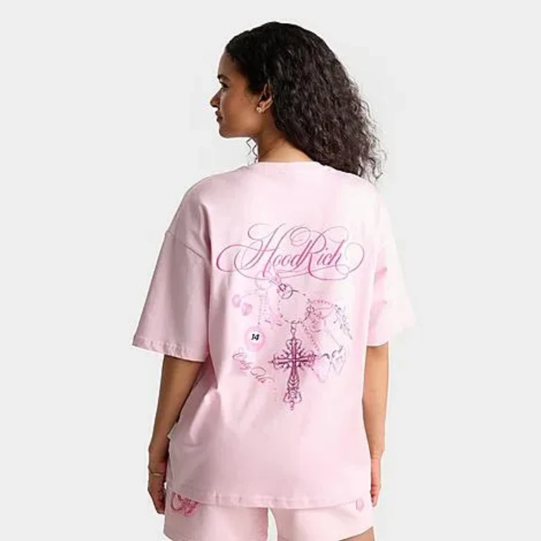 Hoodrich Women's Locket Washed Boyfriend T-Shirt in Pink-a-boo Size: XS