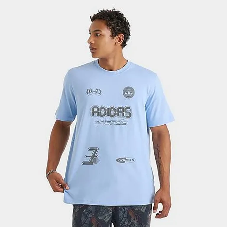 adidas Men's Originals Cyber Print T-Shirt in Clear Sky Size: Small