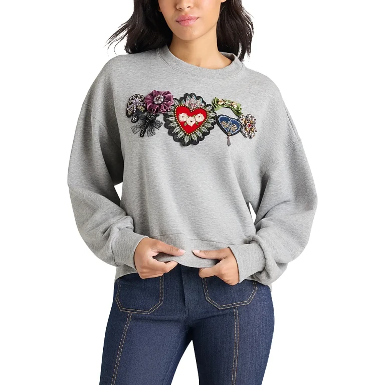Cinq a Sept Heritage Rose Brandy Beaded Graphic Sweatshirt