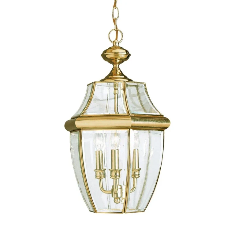Polished Brass Three Light Outdoor Pendant from the Lancaster Collection