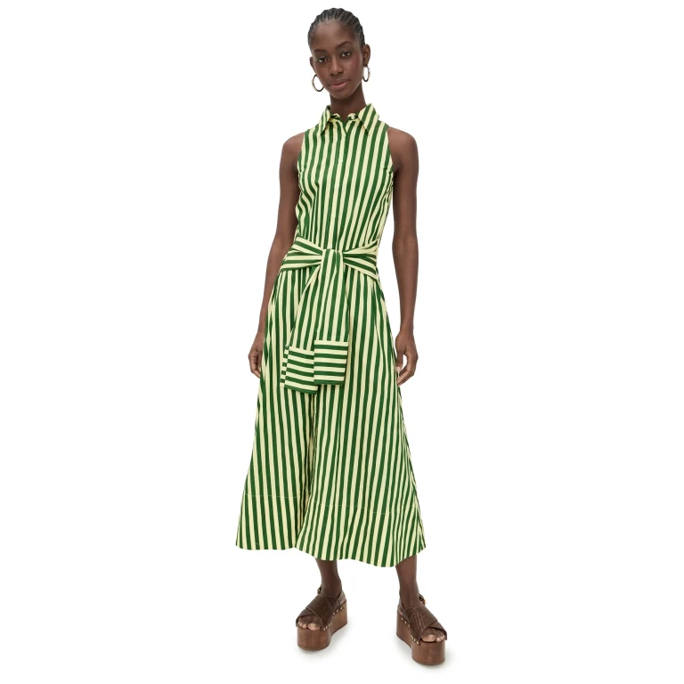 SIMONMILLER Inna Sleeveless Poplin Dress Gummy Green/Ecru L