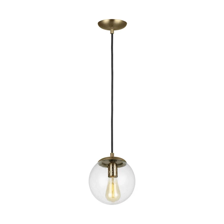 Satin Brass One Light Pendant from the Leo - Hanging Globe Collection