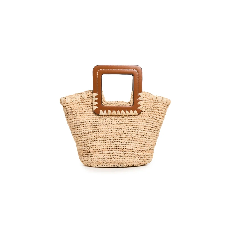 STAUD Shirley Raffia Mini Bucket Natural/Castanho