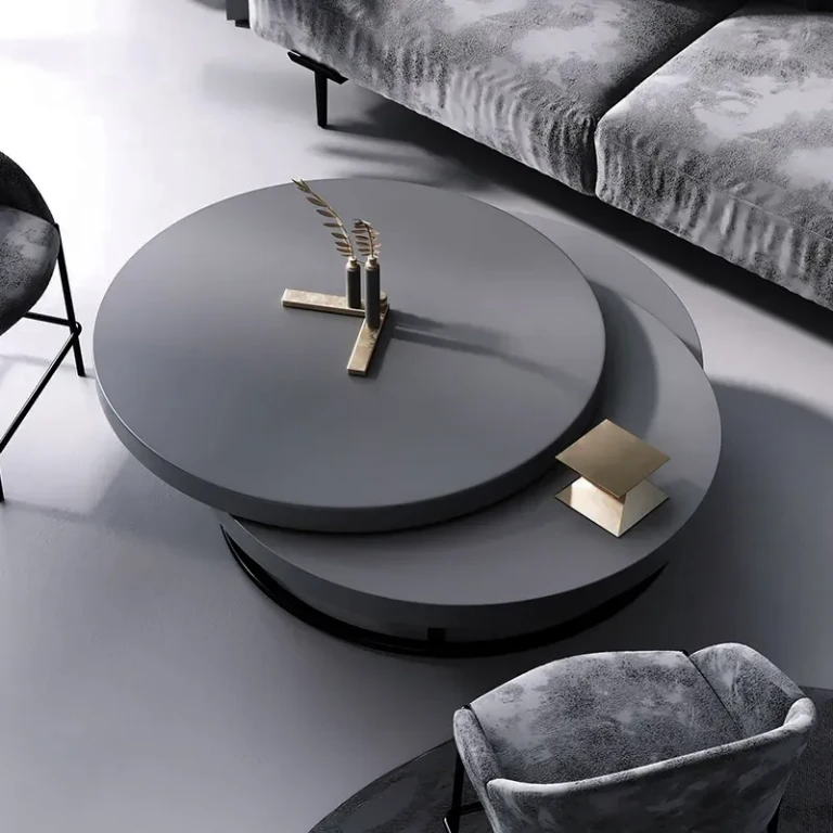 Gray Round Modern Wood Swivel Coffee Table with Storage Drawer