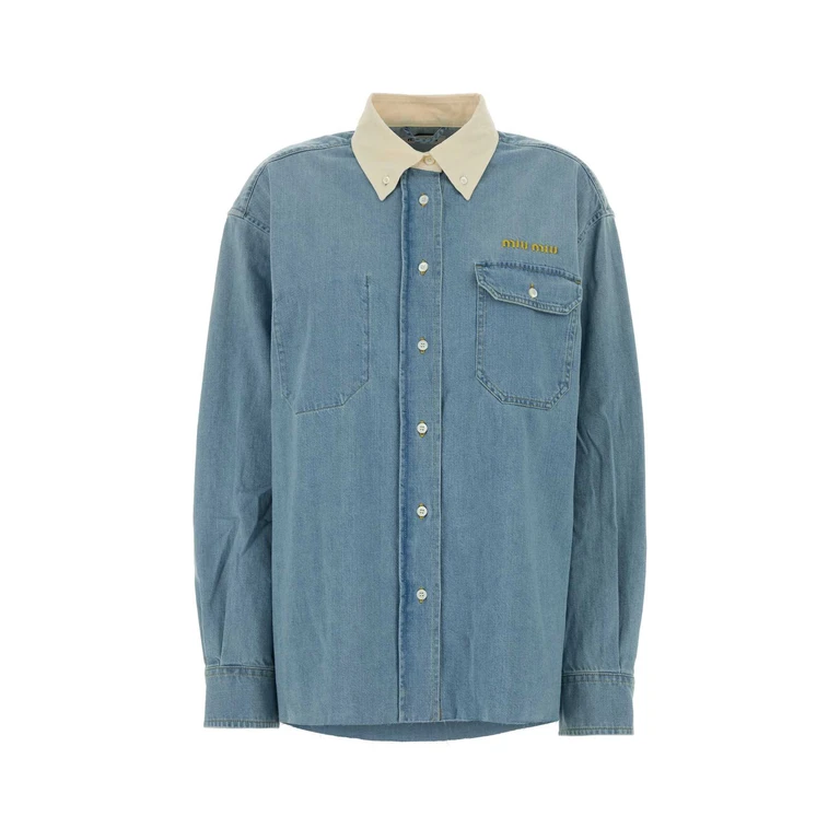 Miu Miu Denim Oversize Shirt Azzurro Exterior: Cotton Camicie - Women