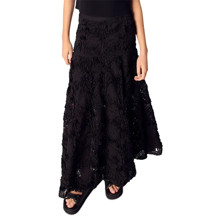Maje Long Embroidered Skirt