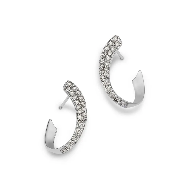 Diamond Spiral Hoop Earrings in 14K White Gold, 0.70 tcw