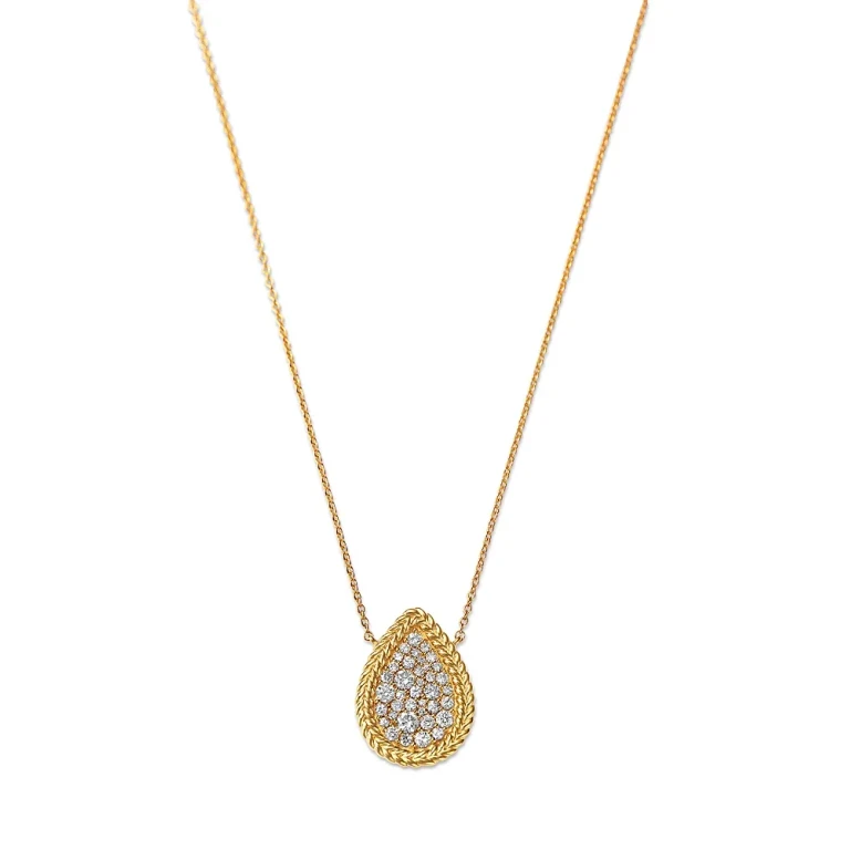 Diamond Disc Pear Shaped Pendant Necklace in 14K Yellow Gold, 0.50 tcw