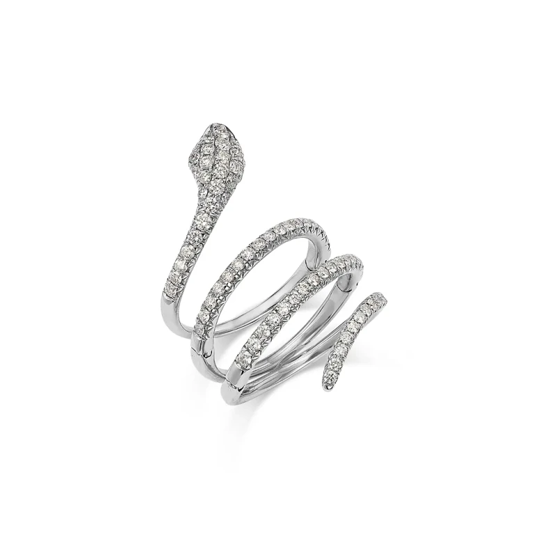 Diamond Snake Ring in 14K White Gold, 1.14 tcw