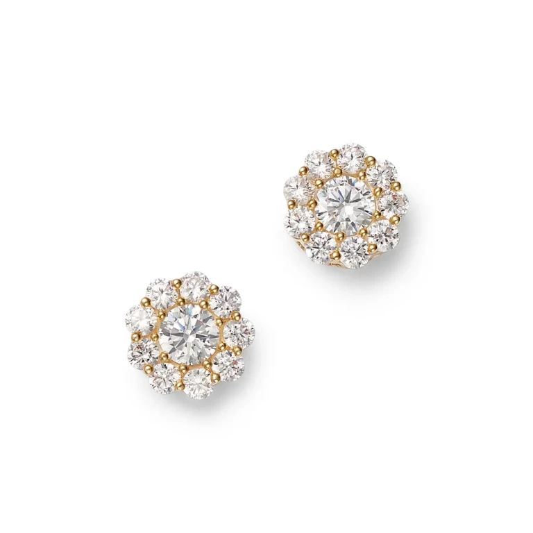 Diamond Halo Stud Earrings in 14K Yellow Gold, 1.0 tcw