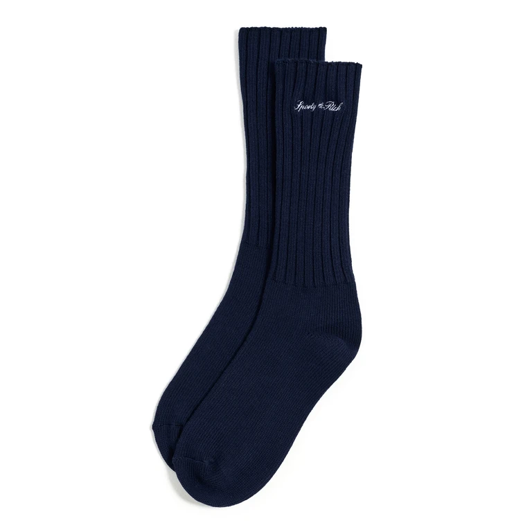 Sporty & Rich Signature Logo Rib Socks White Navy One Size