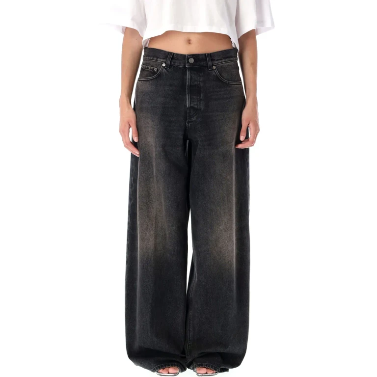 Haikure Bethany Grey Jeans With Logo Patch On The Rear And Wide Leg In Denim Woman