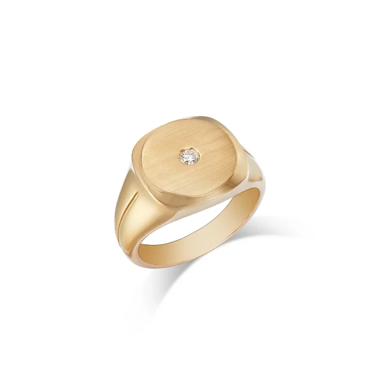 Bloomingdale's Fine Collection Diamond Men's Bezel Textured Signet Ring in 14K Yellow Gold, 0.10 tcw