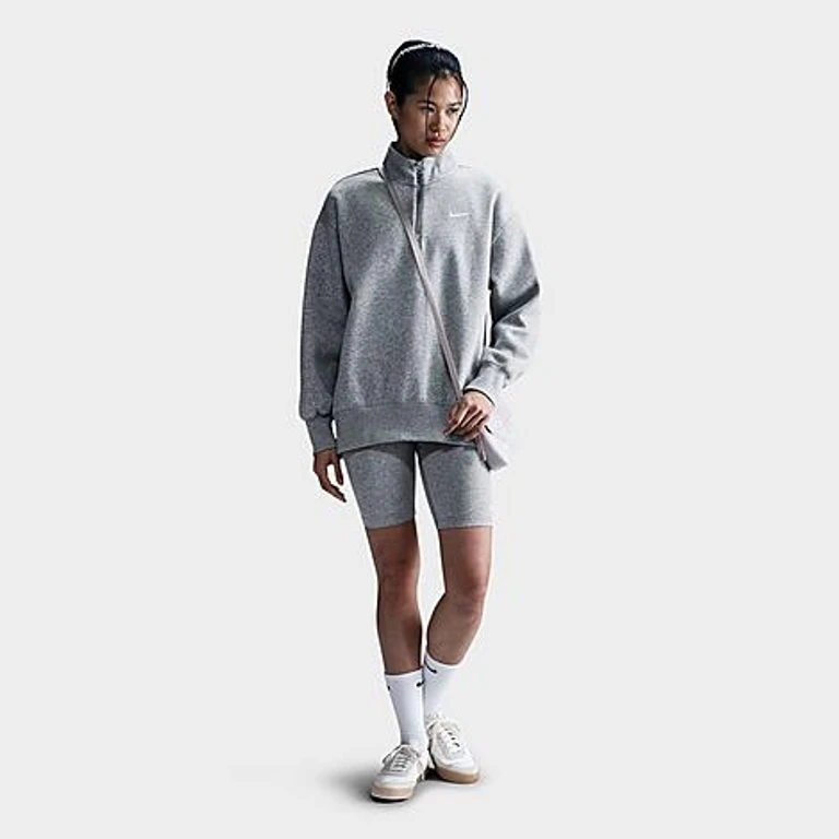 Nike Women's Sportswear Phoenix Fleece Oversized Quarter-Zip Sweatshirt in Dark Grey Heather/Sail Size: XS