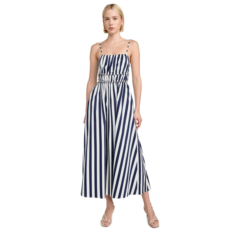 English Factory Stripe Sleeveless Maxi Dress Navy/White L
