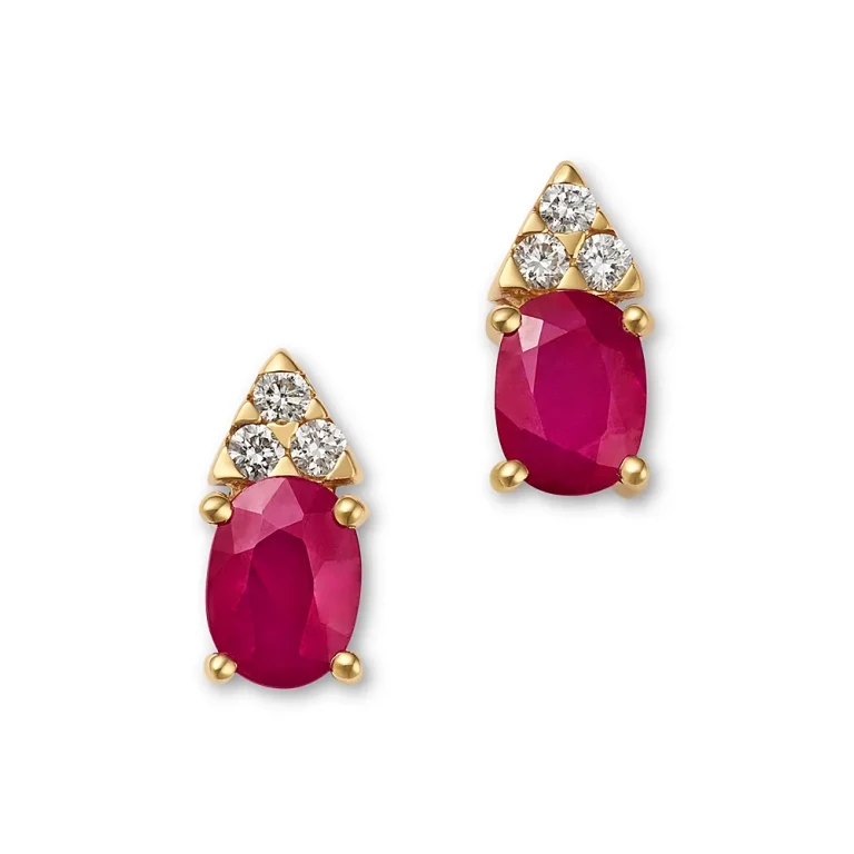 Ruby & Diamond Stud Earrings in 14K Yellow Gold