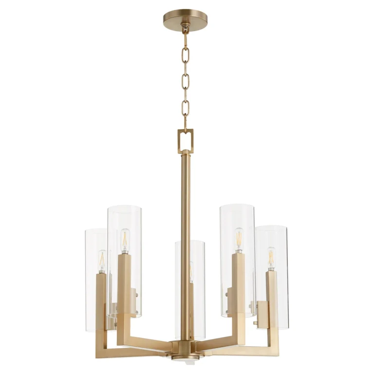 Aged Brass Five Light Chandelier from the Harbin Collection