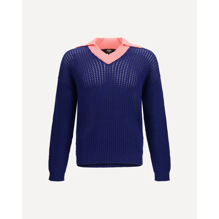 FENDI Ribbed V-neck Sweater with FF motif Male 50
