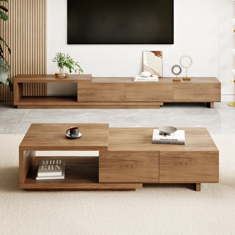 Living Room Cabinet Set 100.4" Extendable TV Stand & 68.9" Retracted Coffee Table Set
