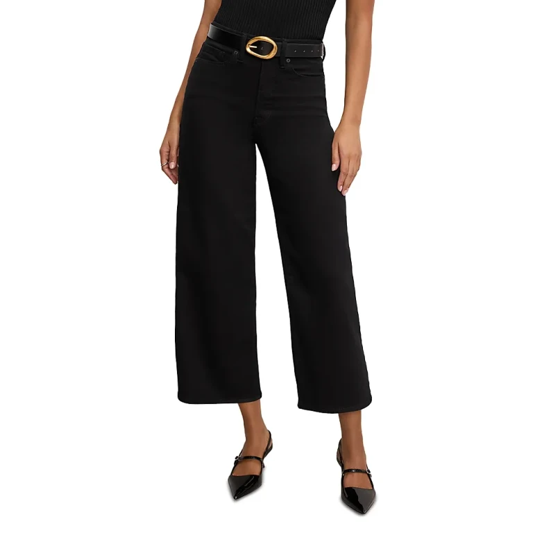 Good American Good Waist Palazzo Cropped Jeans in Black