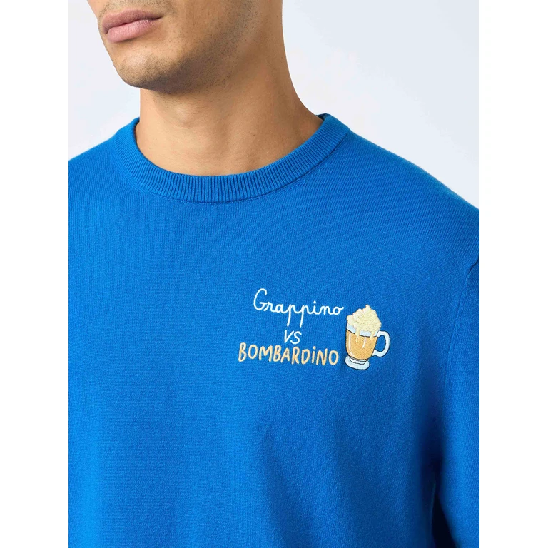 Mc2 Saint Barth Crewneck Sweater Heron With Grappino Vs Bombardino Embroidery Blue - Men