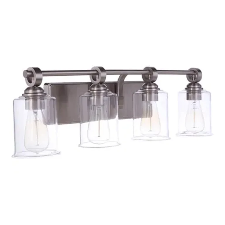 Brushed Polished Nickel Four Light Vanity from the Romero Collection