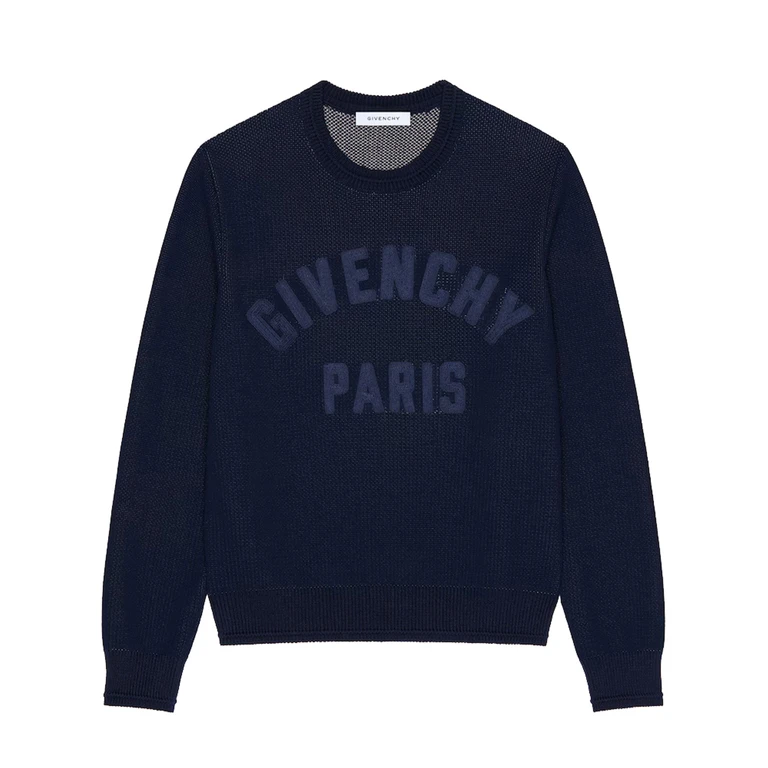 Givenchy Crewneck Sweater Ottoman Detail Blue Maglia - Men