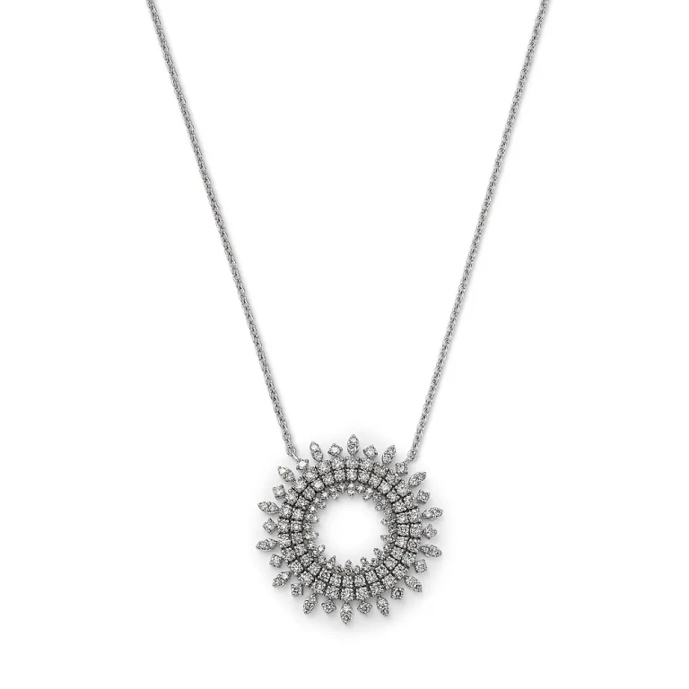 Diamond Circle Pendant Necklace in 14K White Gold, 1.25 tcw